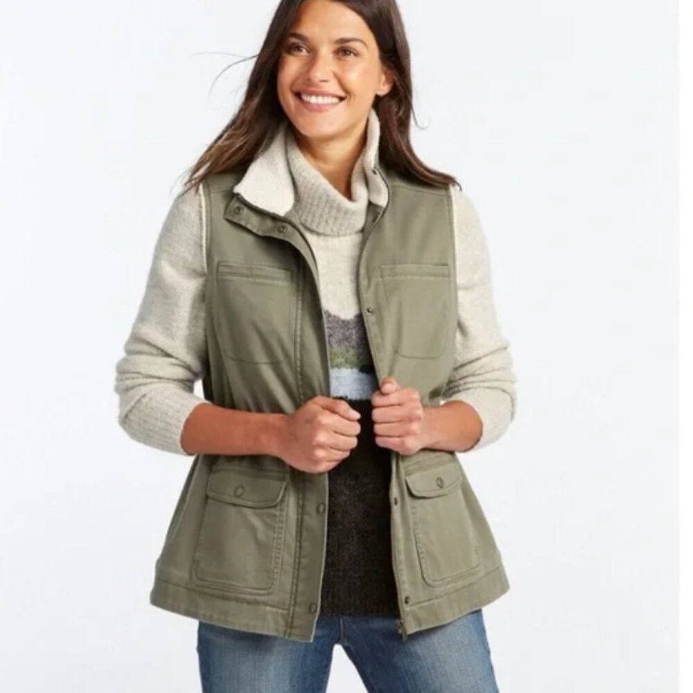 L.L. BEAN Women's Olive Green Utility Sherpa Lined Vest, Size M